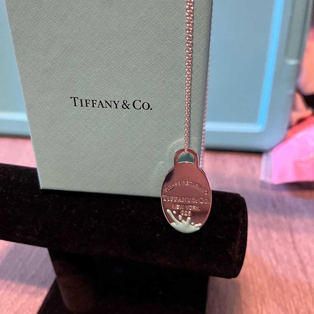 Tiffany Sterling Silver Enamel Return to Tiffany Color Splash Oval Tag Pendant